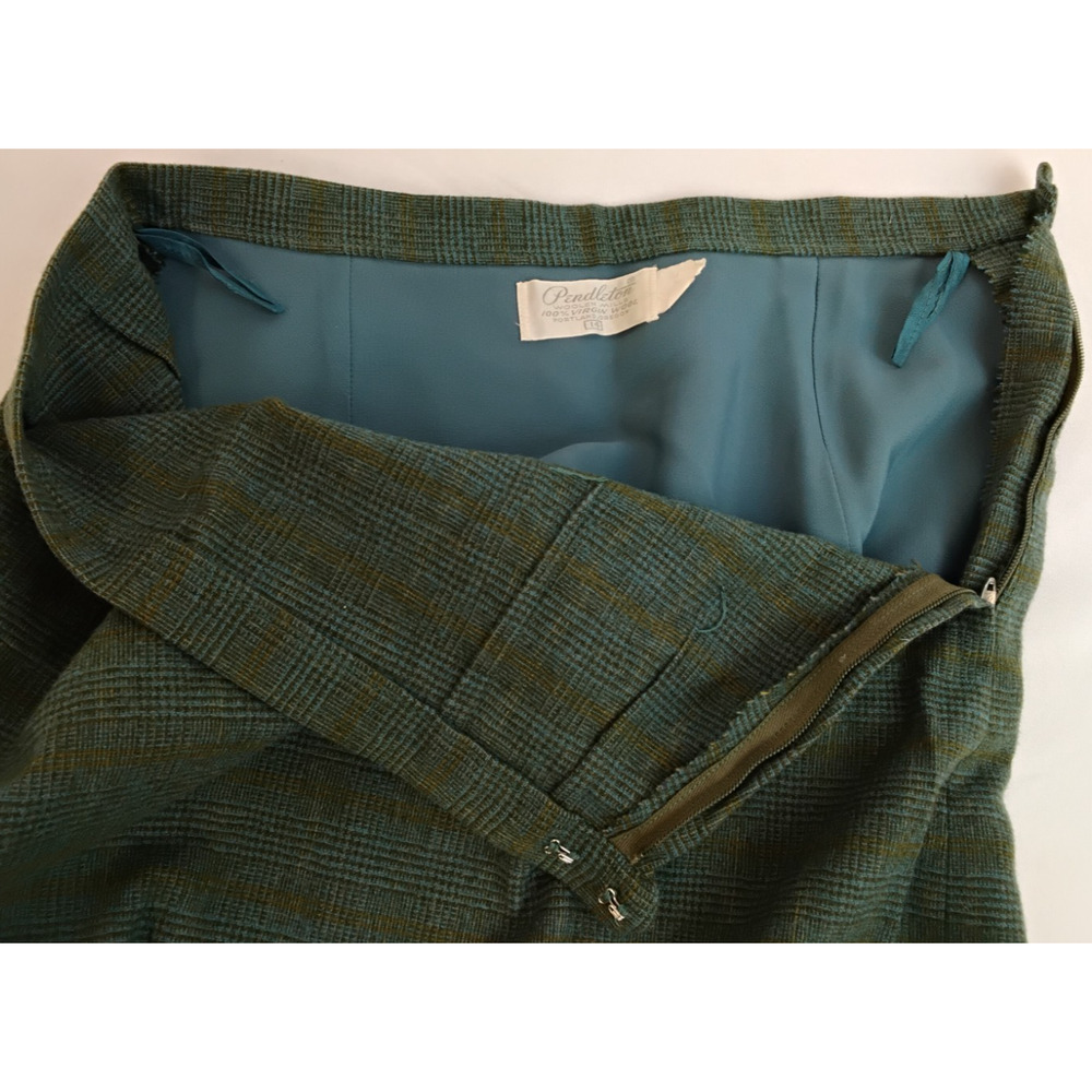 Pendleton Skirt Suit Set Women's 14 Green Plaid 100% Virgin Wool 1960s #Z5719 - Picture 8 of 16